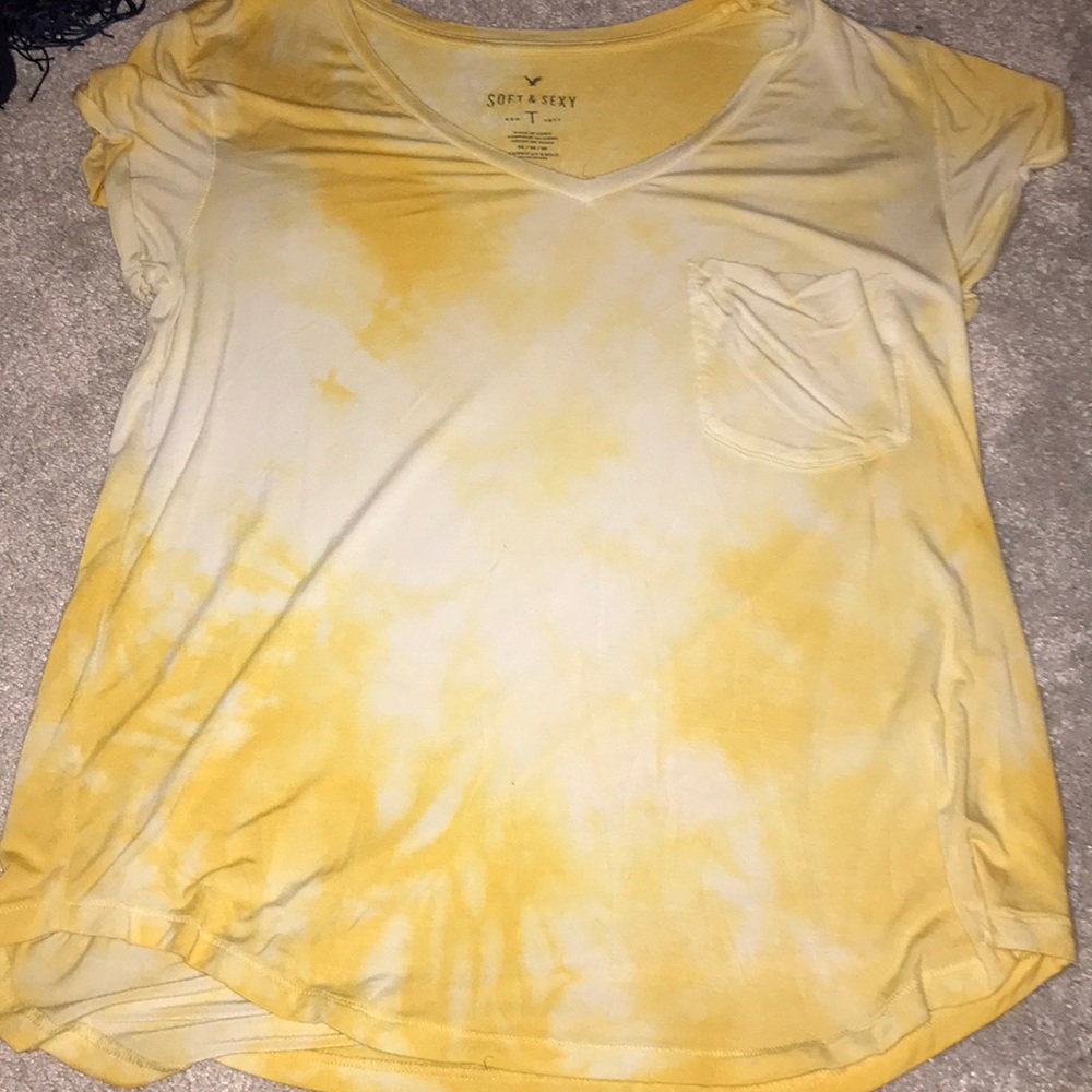 yellow tie dye american eagle top